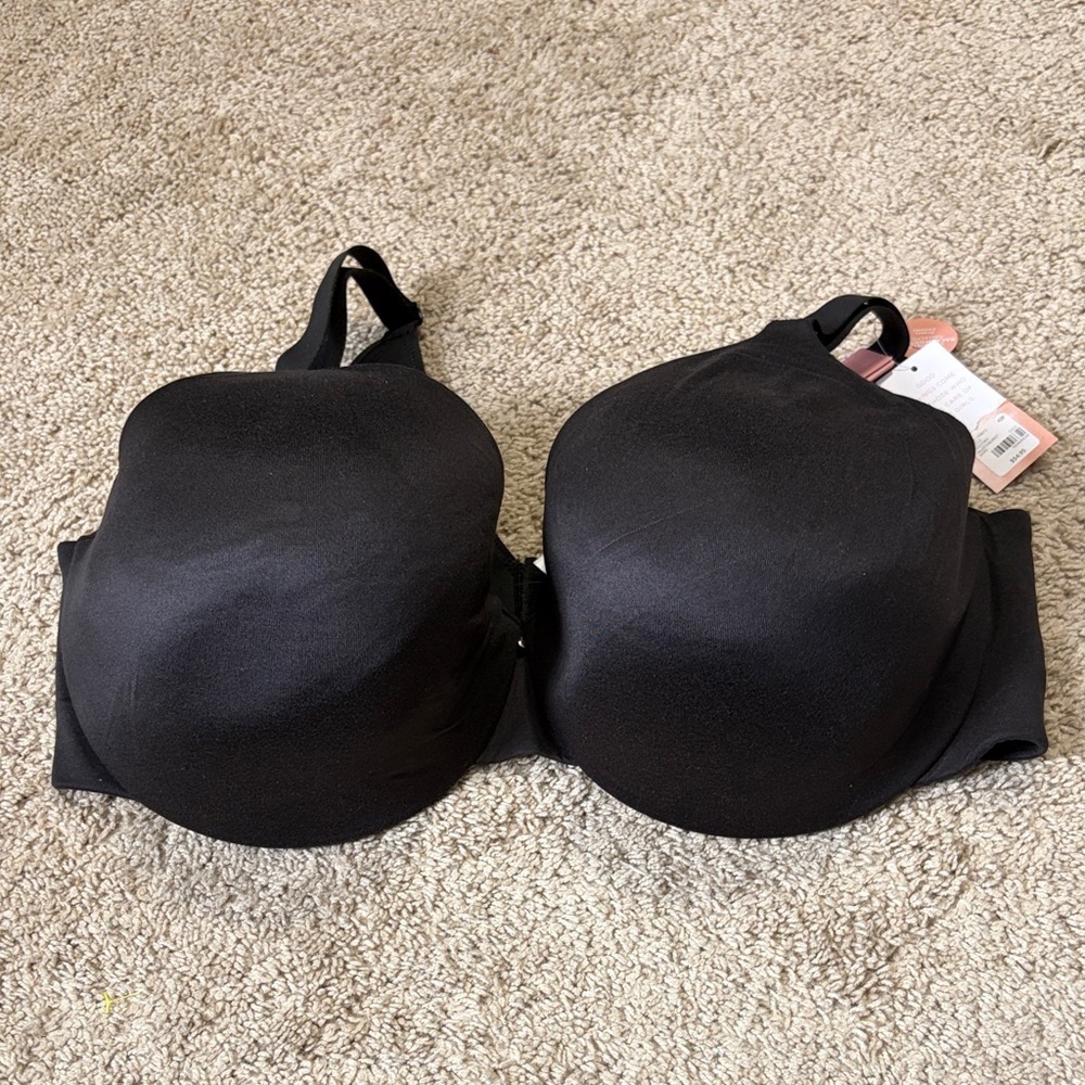 Cacique Lightly Lined Full Coverage Black Bra backsmoother 42F NWT